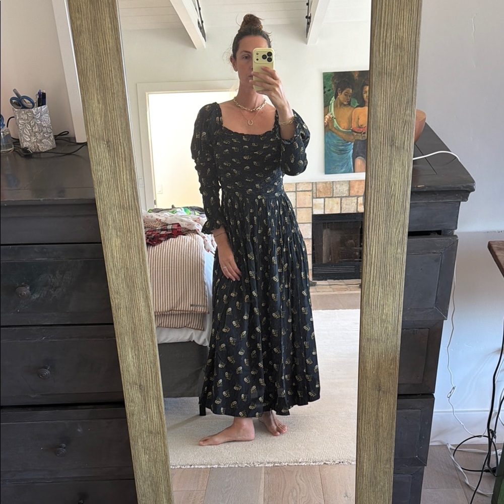 Doen Black Floral Puff-Sleeve Maxi Dress